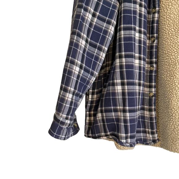 Y2K Wrangler Blue White Plaid Cotton Sherpa Lined Button Down Shacket Sz Large - Picture 11 of 16